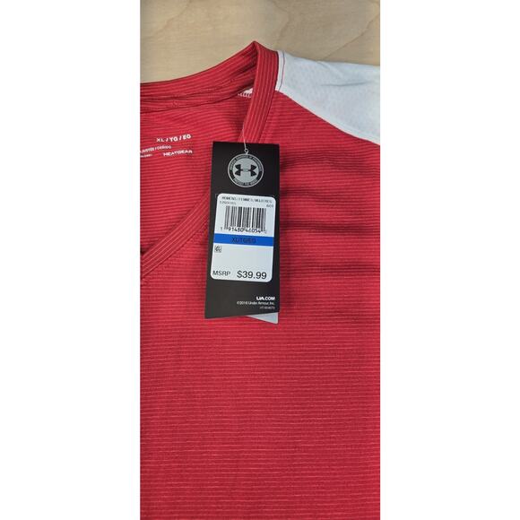 Under Armour Womens Soccer Jersey XL Red Threadborne Match Heat Gear Fitted V - Picture 6 of 11